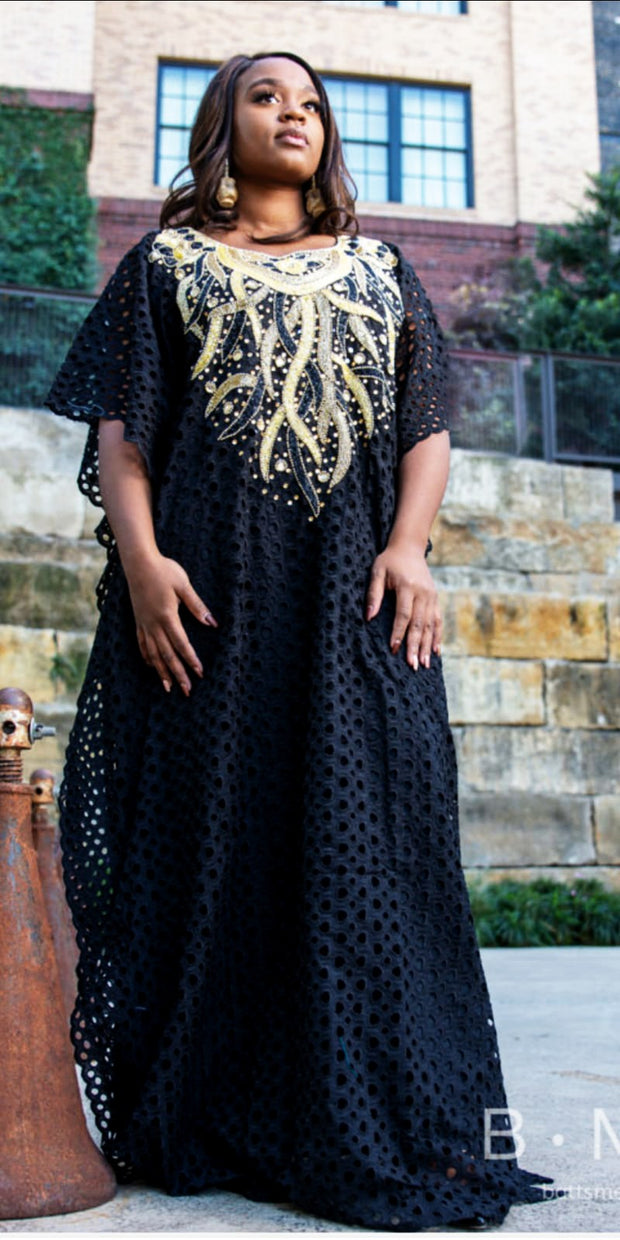 Black gold Kaftan Dress