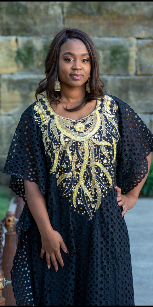 Black gold Kaftan Dress