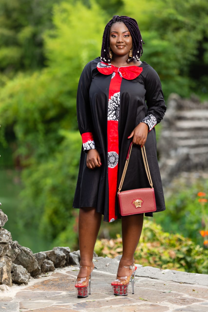 Floral Design Black Dress